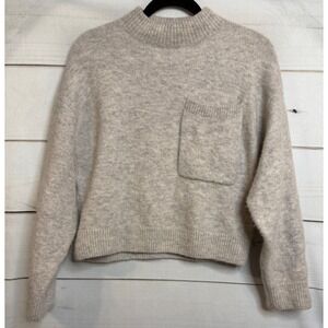 & Other Stories Wool Alpaca Blend Mock Neck Pocket Sweater Oatmeal Beige Small